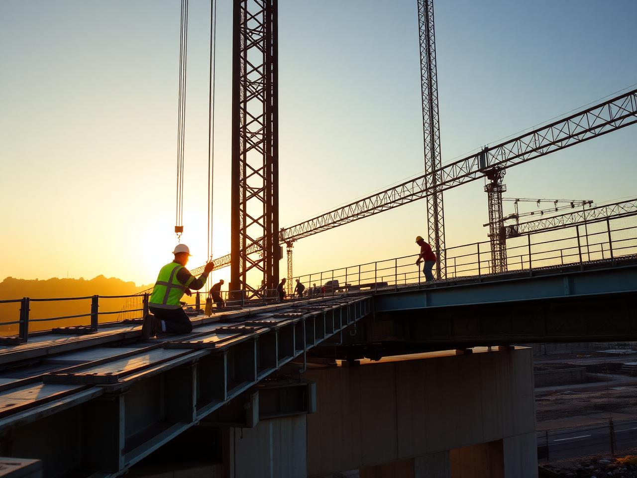 Eagle Bridge Co. crew working on heavy highway bridge construction